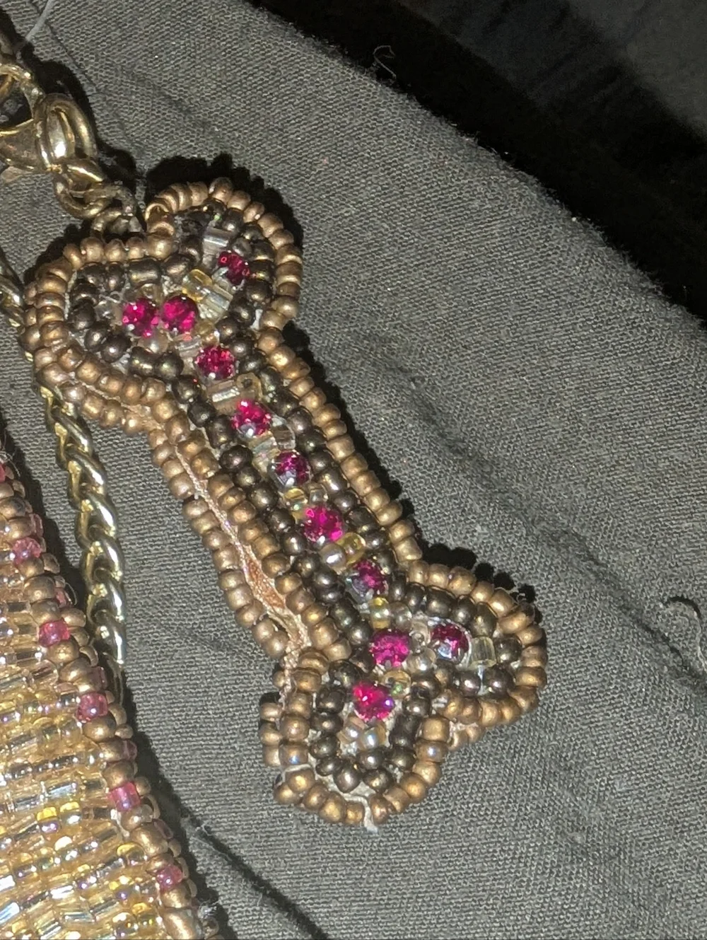 MARY FRANCES Beaded Gold Dachshund Crossbody Clutch with Floral Embroidery - Picture 2 of 3